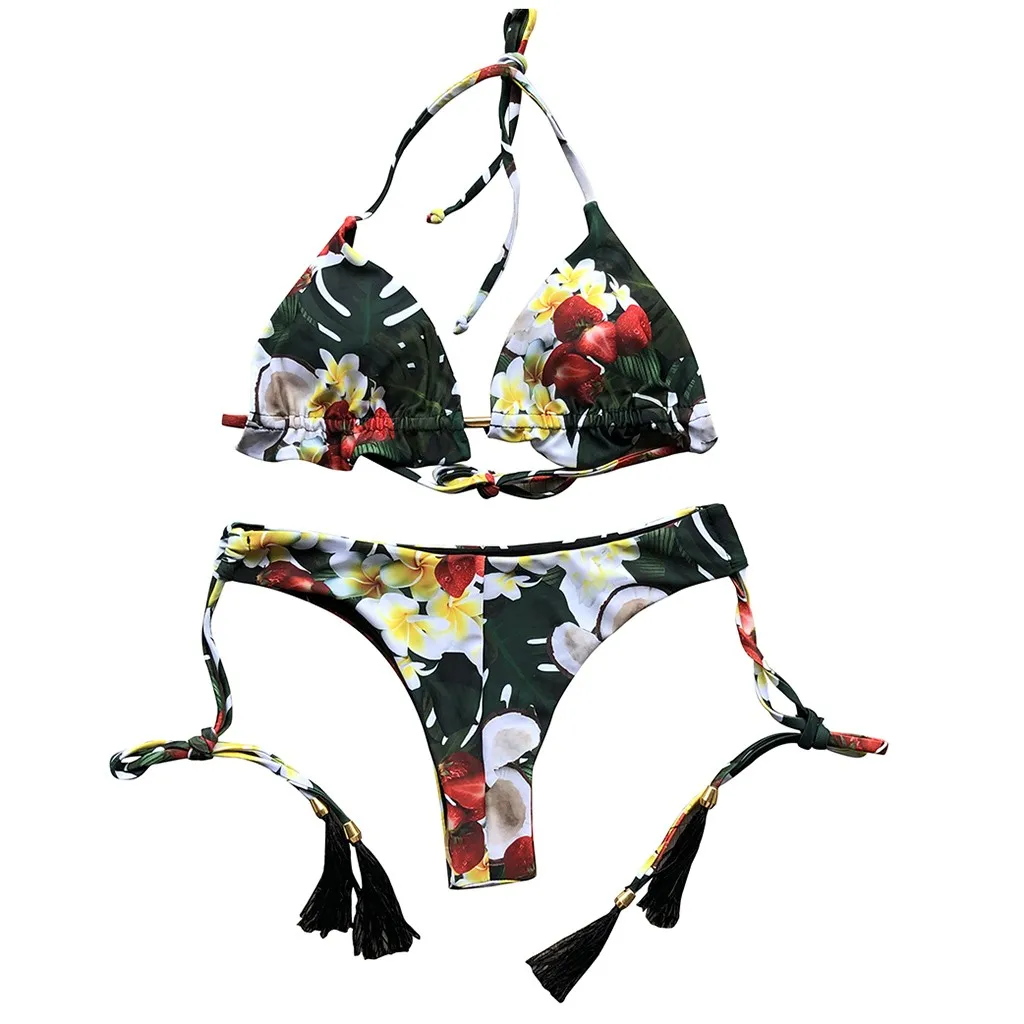 

Fashion Womens Flower Print Beachwear Sexy Bikini Set Hot Stamp Sport Swimwear Push-Up Padded Swimsuit Bodysuit Bather Swimwear