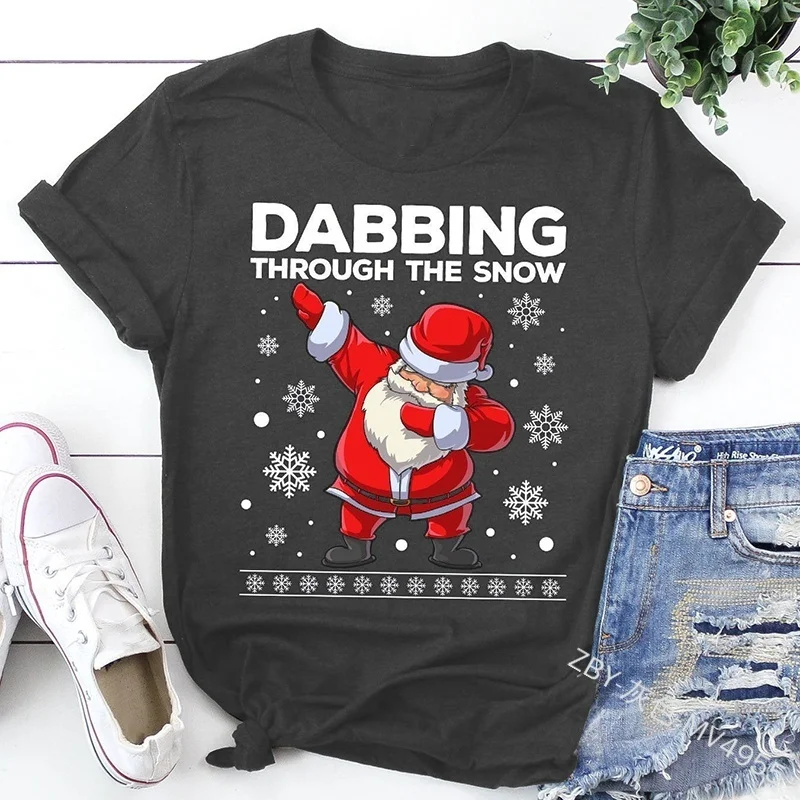 

Casual Women Christmas TShirt Balck Red O-neck Short Print Short Sleeve T-shirt Fashion Summer Top Clothes 2019