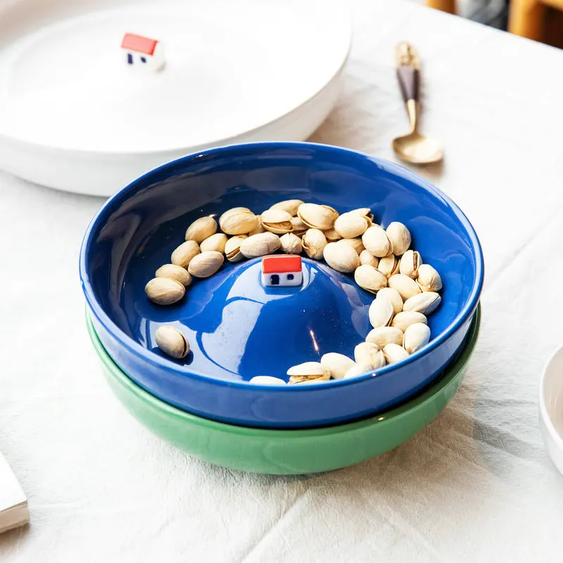 

Ceramic House Bowl Abstract Dining Plate Fruit Salad Bowl Nordic Plate Cute Three-dimensional Small House Large Deep Plate