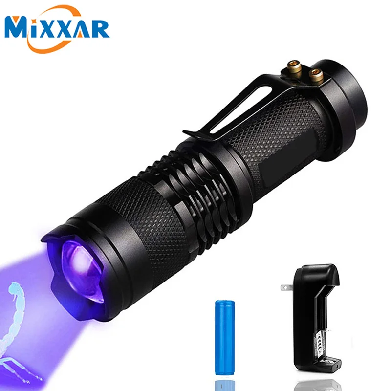 

ZK40 Mini Zoomable 3 Modes Scorpion 395nm UV LED Flashlight Ultraviolet Torch Money Detector Pet Urine Stains Detecto