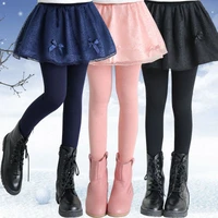 autumn winter girl leggings thick fleece toddler princess fake two pieces skirt leggings bow knot kids girl leggings skirt pants