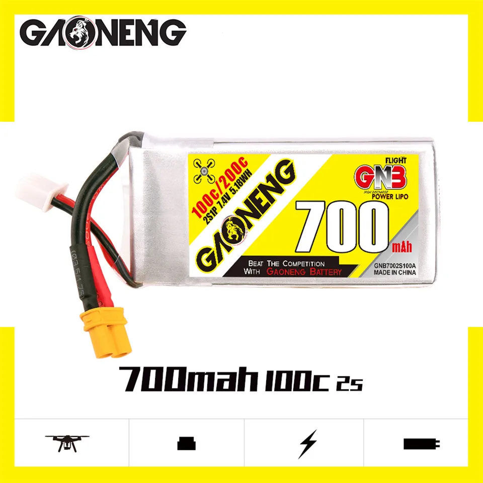 

Gaoneng GNB 700mAh 2S 7,4 V 100C литий-полимерная батарея XT30 XT60 разъем JST для FPV радиоуправляемого гоночного дрона Tinywhoop Рамка комплект частей