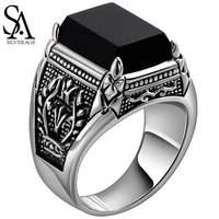 sa silverage 925 silver jewelry black agate big mens ring geometric 1 8cm x1 5cm 12 6g 20 28th size couple rings silver jewelry