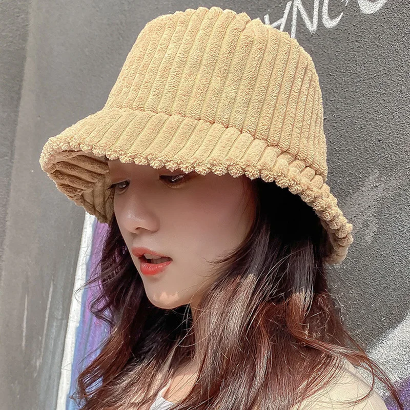 

2021 Fashion Corduroy Bucket Hat for Women Autumn Winter Warm Thickened Fisherman Hat Panama Plush Basin Hats Lady Cap Girl Gift