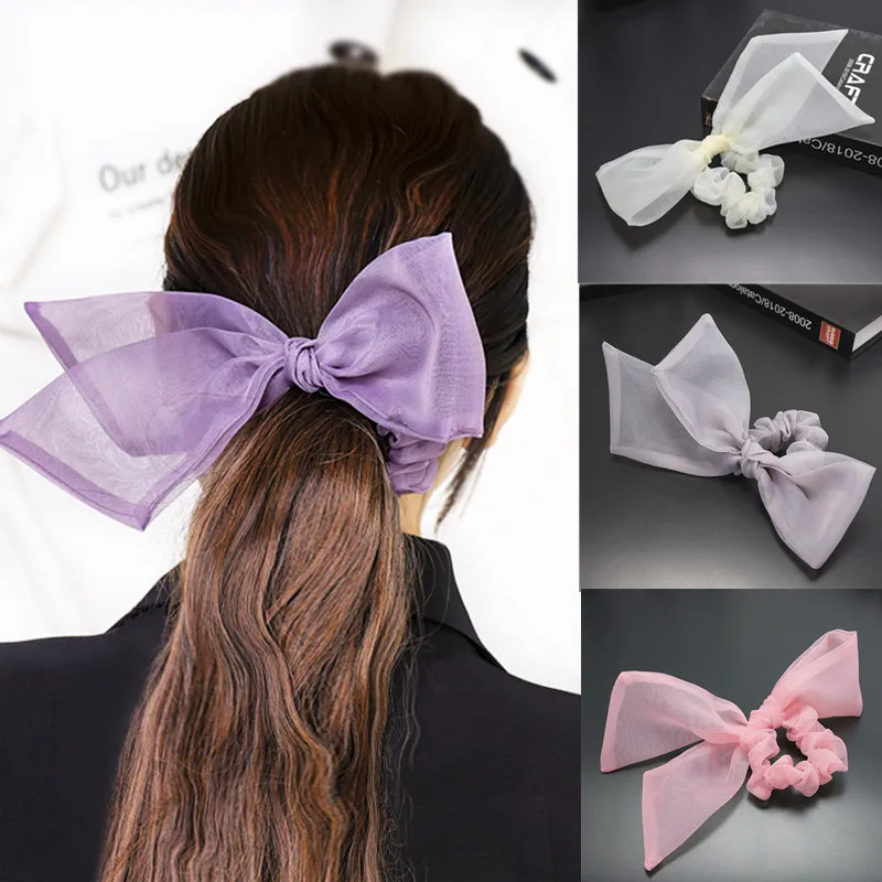 Женские резинки из органзы с большим бантом Однотонные для волос винтажные в