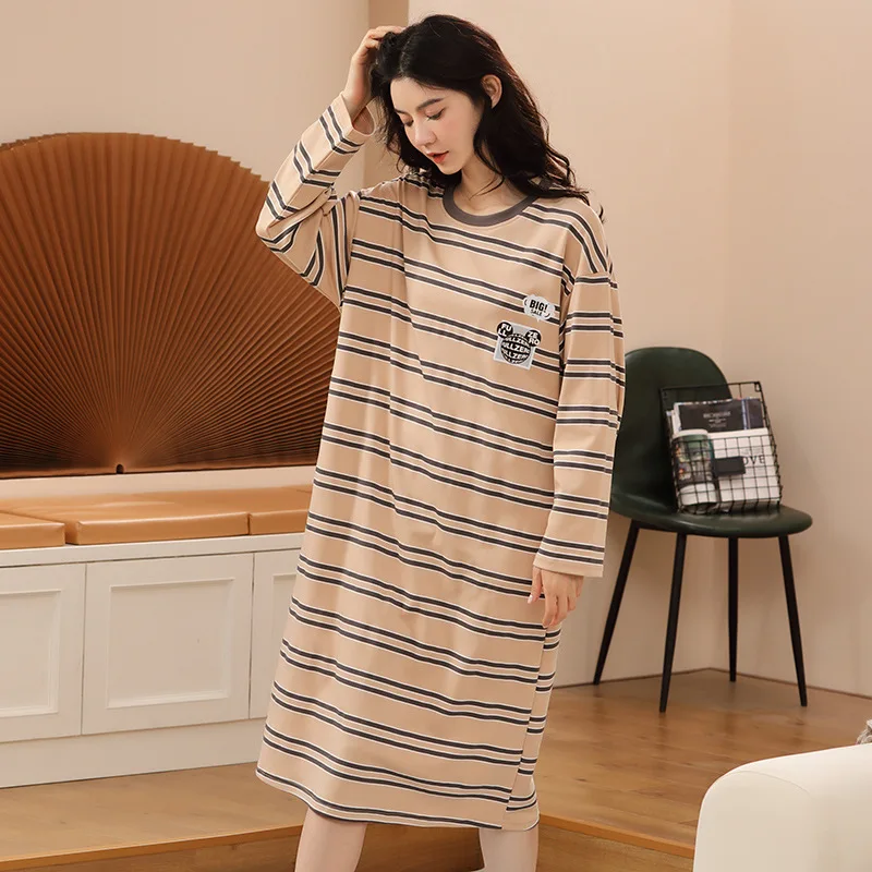 Cotton Nightdress Women's Autumn Long Sleeve Nightgown Lady Long Knee Length Home Clothes Female Sleepwear Sleeping Wear