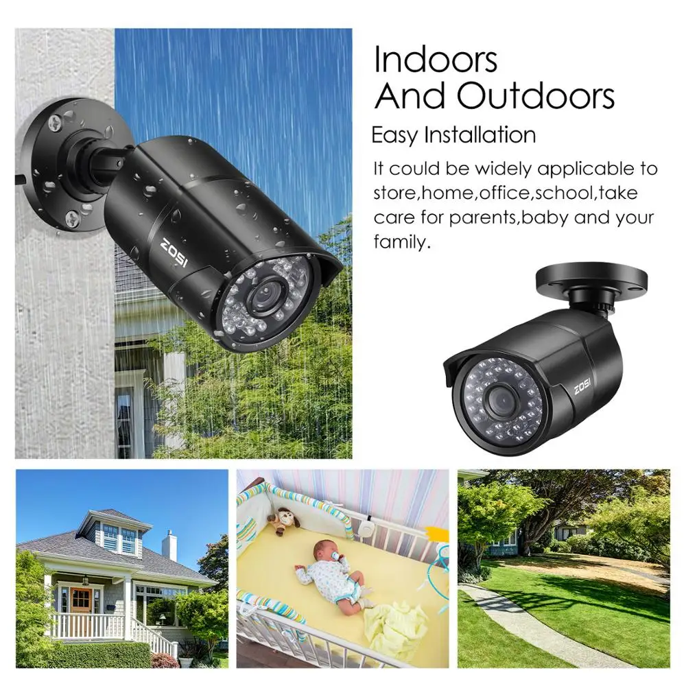 ZOSI 1080P 4-в-1 CVBS AHD CVI 1/3 2MP CCTV домашнего видеонаблюдения Всепогодный 3,6 мм объектив с фильтр, отсекающий ИК-область спектра, Пуля безопасности Камера