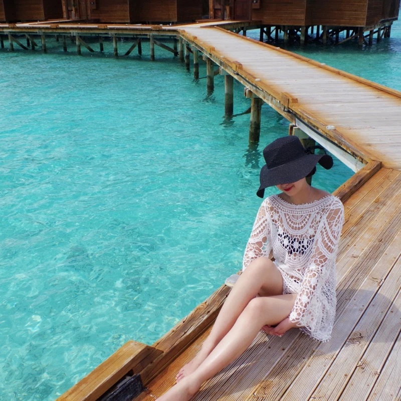 Трикотажный пляжный халат de Praia пляжное платье туника 2019 Длинная накидка на