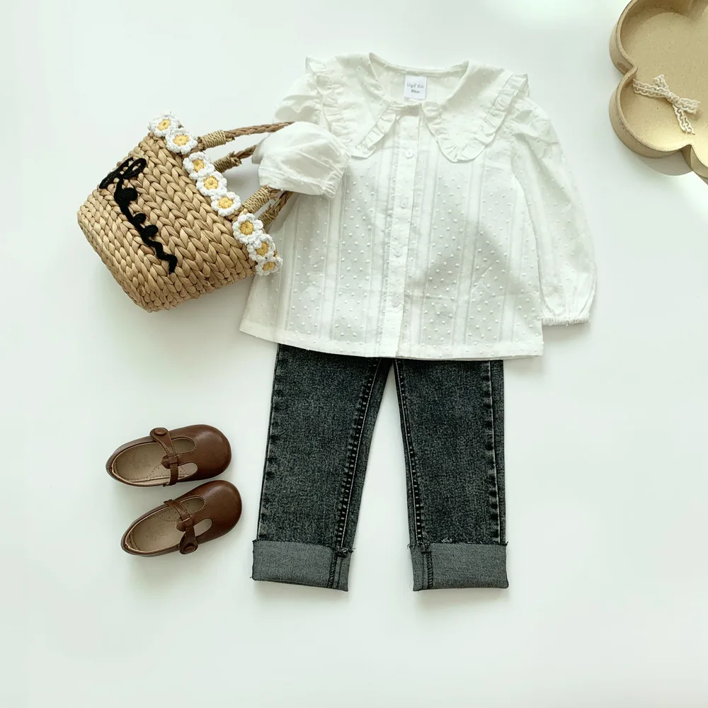 

Джинсовые брюки для маленьких девочек, осенние брюки для маленьких девочек 2-7 лет