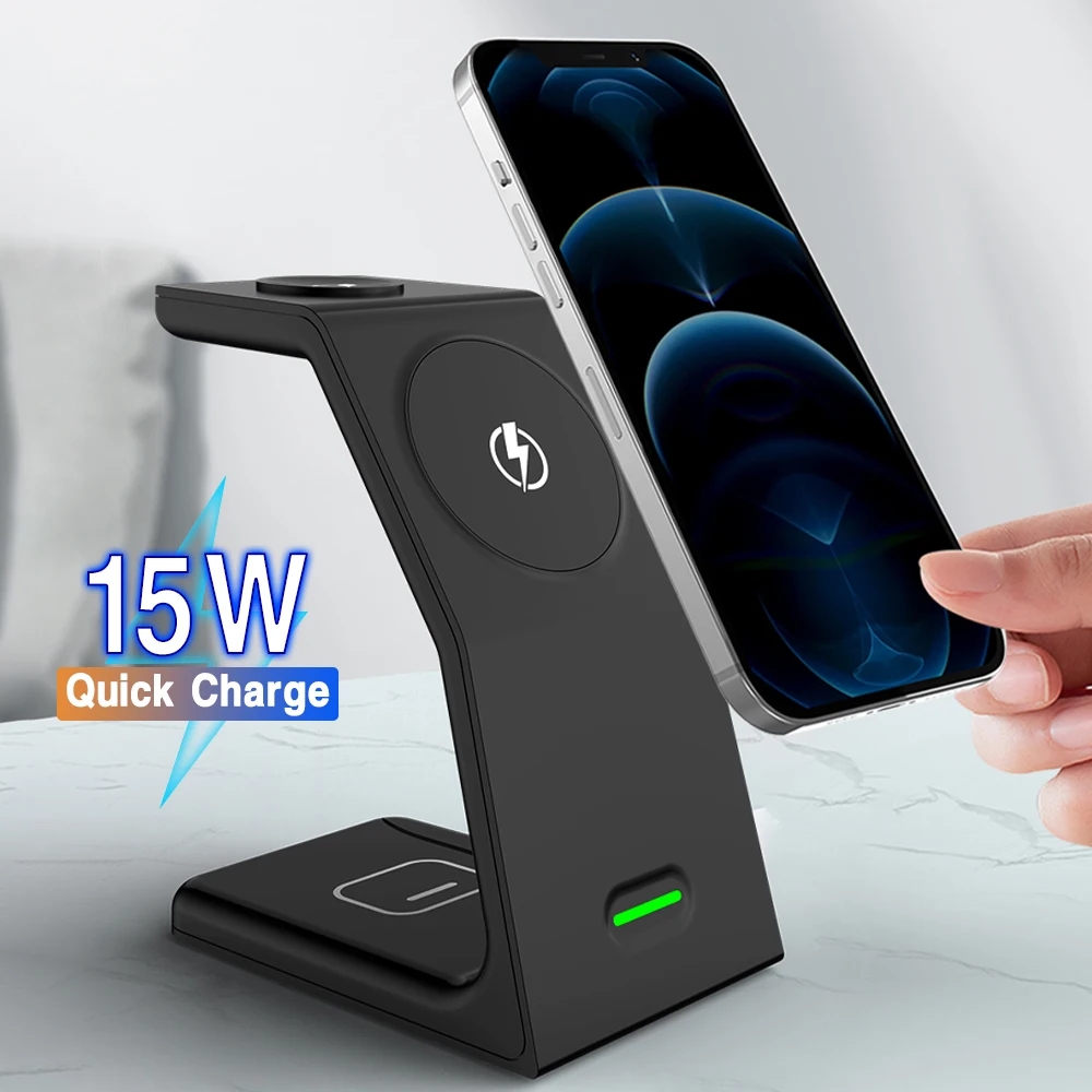 

Magnetic 3 in 1Wireless Charger Station 15W Wireless Charging Stand Dock For iPhone 12 11 Pro Max AirPods iWatch Fast Charging