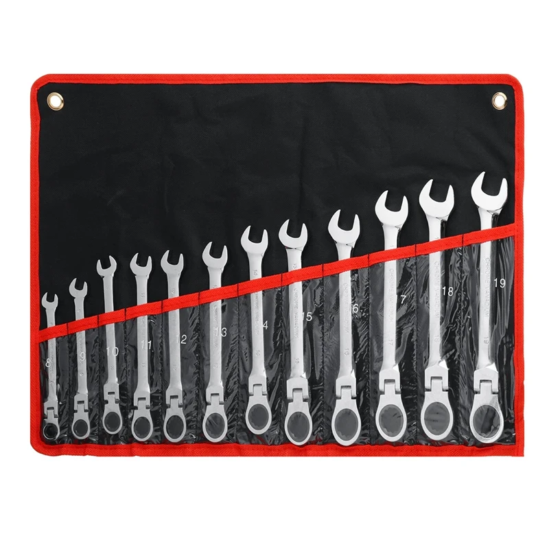 

12Pcs 8-19mm Combination Ratchet Wrench Adjustable Spanner Socket Tool Set With 180° Flexible Head Car Nut Repair Tools