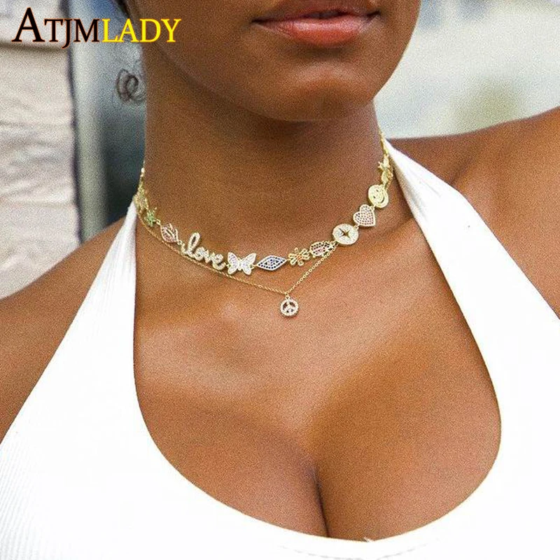 

High quality micro pave cz red kiss animal flower cute lovely heart Lucky charm choker necklace 32+8cm fashion women jewelry