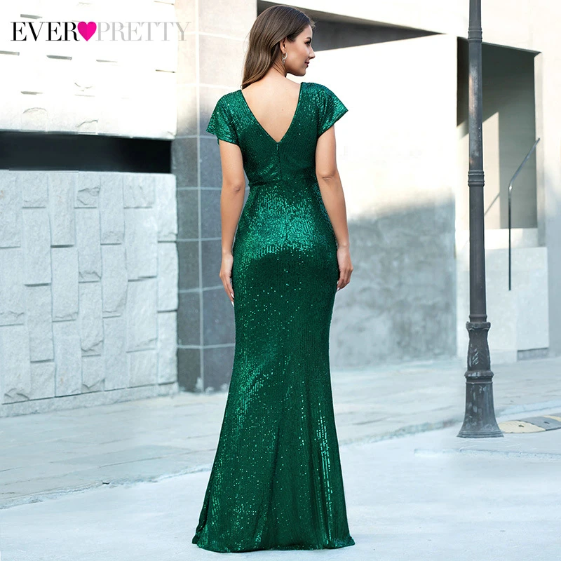 Sparkle Drak/зеленые вечерние платья Ever Pretty с коротким рукавом v-образным вырезом без