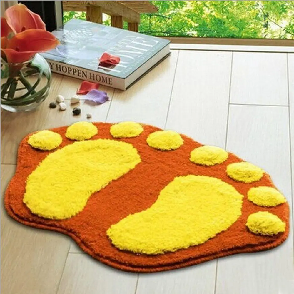 Soft Floor Carpet Knitting Wool Big Feet Pattern Bedroom Anti-slip Mat Brown | Дом и сад
