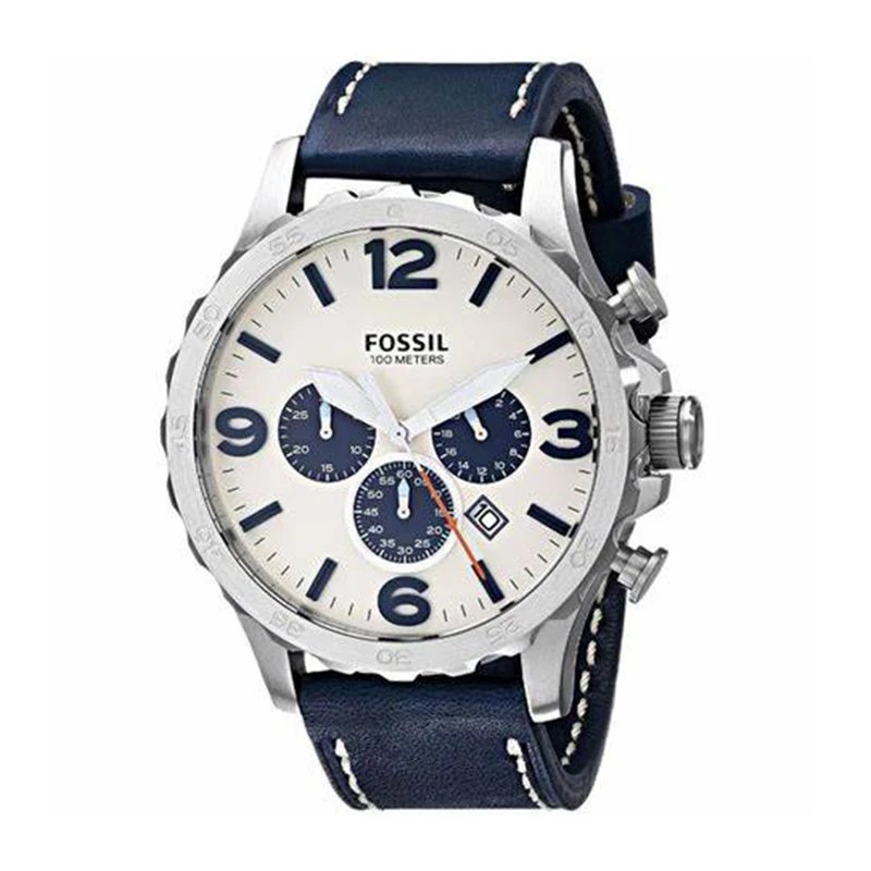 

Fossil Men's Nate Stainless Steel Chronograph Watch with Navy Leather Band mens watches top brand luxury JR1480