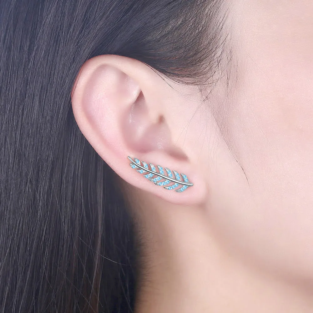 

QWC VintageLuxury S925 Sterling Silver Leaf Stud Earrings For Women Girl Gift Anniversary Wedding Elegant FashionJewelry