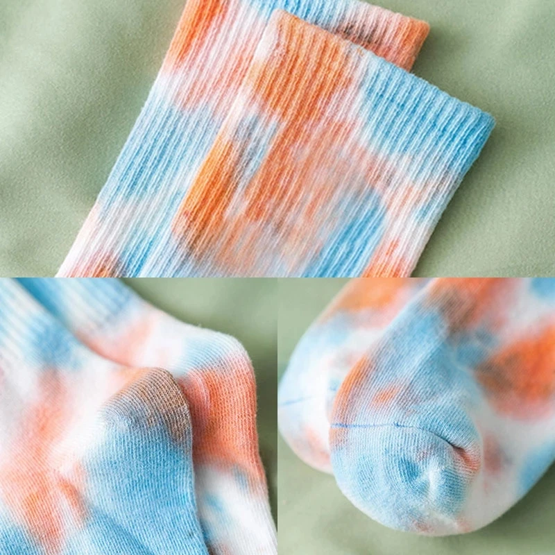 2 Pairs/Pack Socks Men Women's Colorful Tie-dye Cotton Socks Original Trendy Skateboard Socks Athletic Hosiery Ankle Tube Socks