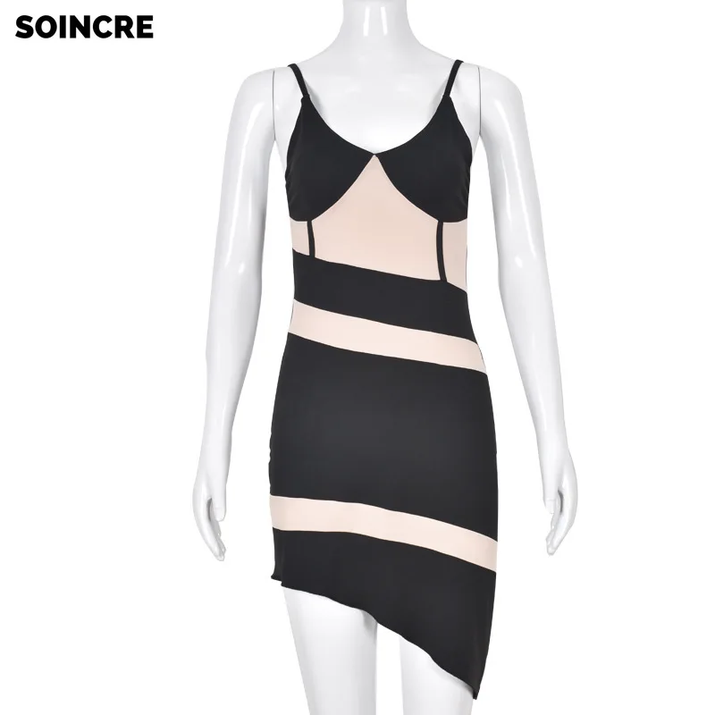 

2021 Summer Sling Ladies High Waist Dress Contrast Hollow Stitching Irregular Sexy Casual Nightclub One Step Skirt Short Skirt