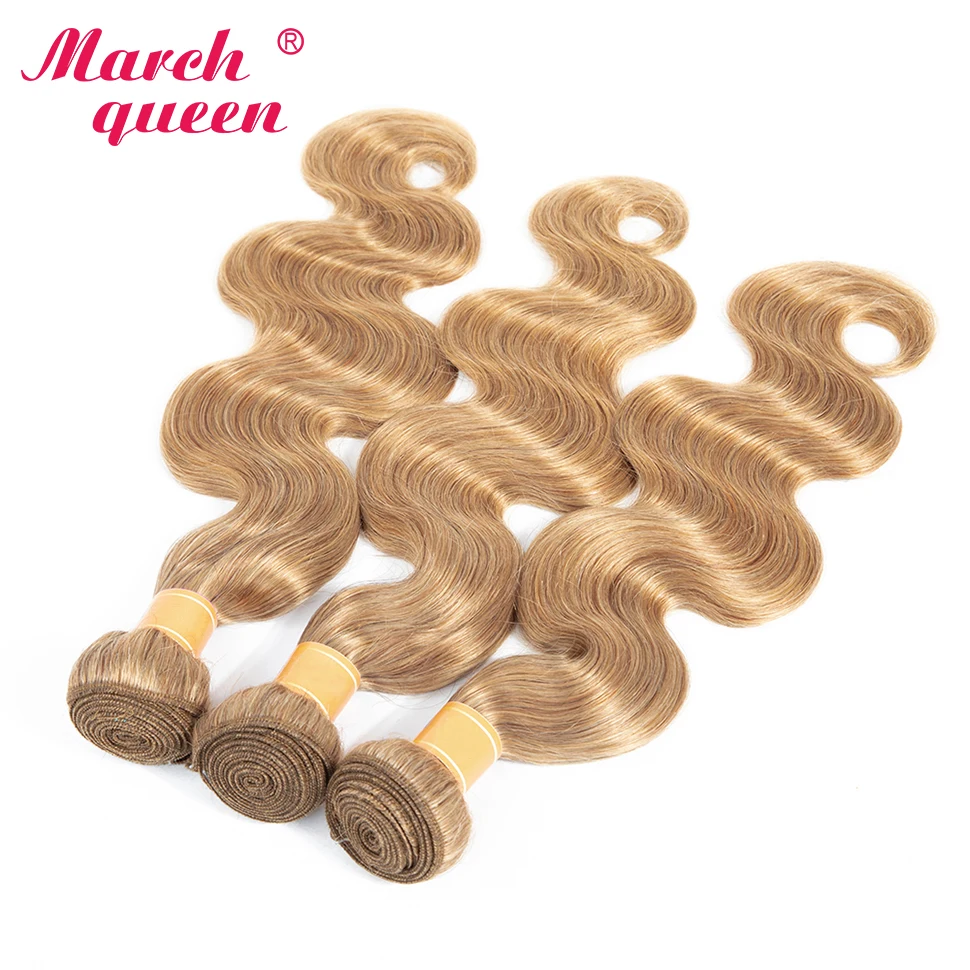 

March Queen Raw Indian Body Wave Hair 1 Bundle #27 Honey Blonde Color Human Hair Weav Non-Remye Extensions Deals Double Weft