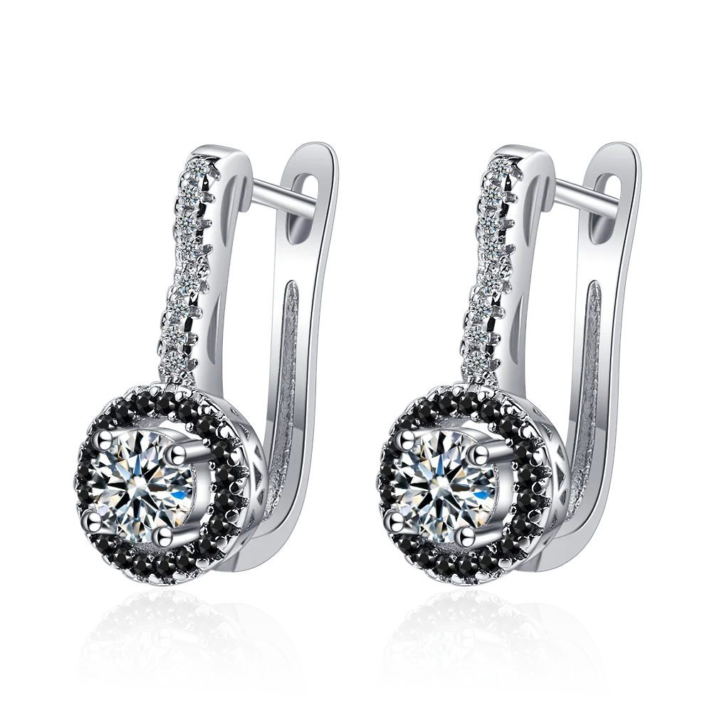 

YH-ZL 925 Silver Sweet Black&Clear Cubic Zircon Earrings For Women Wedding Fashion Jewelry Gifts