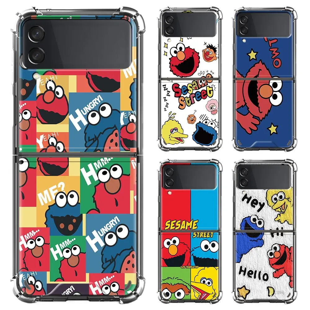 

Clear Airbag Case For Samsung Galaxy Z Flip 3 5G Luxury Phone Cases ZFlip3 Soft Edge Hard Back Cover Shell Cookie Monsters Elmo