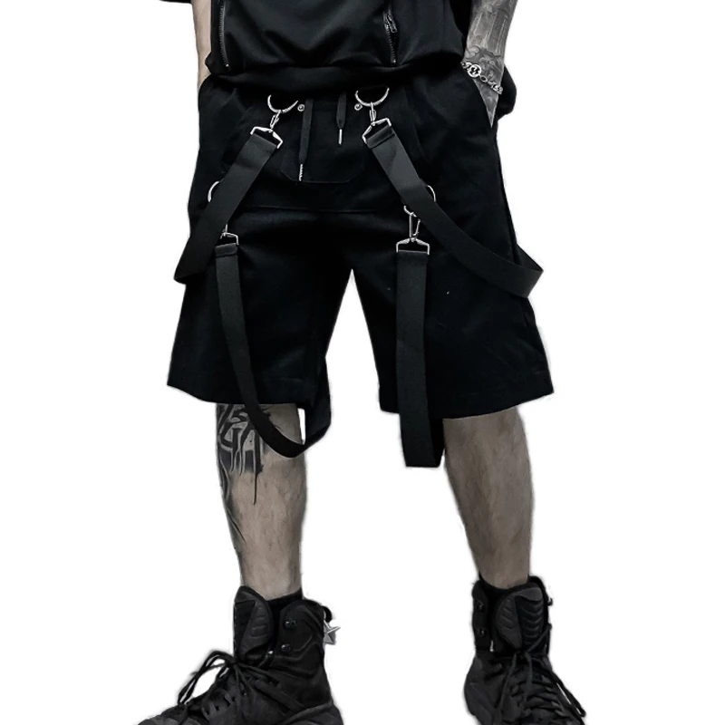 

Мужские шорты-бермуды с несколькими карманами, черные летние повседневные шорты до колен с лентами в стиле хип-хоп, 2019