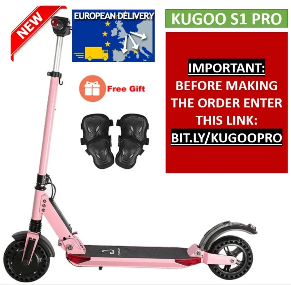 Pink Add Knee pads Складной электрический скутер KUGOO S1 PRO 7.5AH 350W с ЖК-дисплеем, 3 скоростных режима, 8 дюймов, прочная сотовая Взрывозащищенная шина - Цвет: Pink Add Knee pads