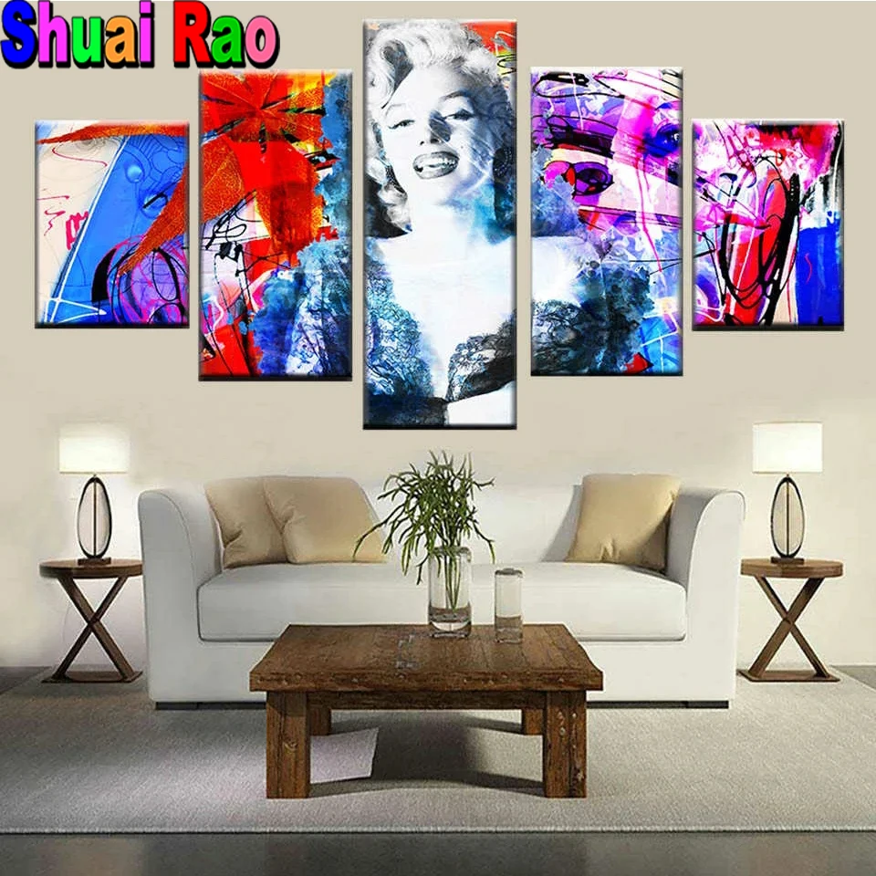

Colorful Woman Diamond embroidery diy diamond painting cross stitch Full square drill mosaic Cool Girl Navidad christmas 5 Pcs