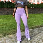 LVINMW ребристые эластичные повседневные расклешенные брюки для женщин с высокой талией тонкие обтягивающие модные однотонные повседневные брюки трикотаж для осени уличная одежда