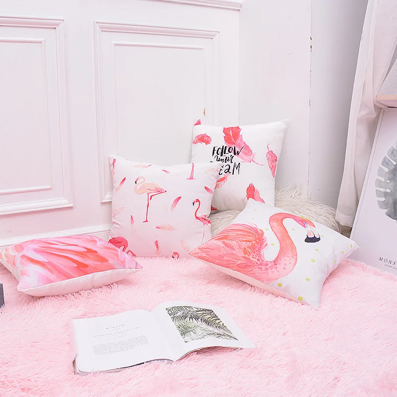 Полиэстер розового цвета в виде мультяшного Подушка &quotфламинго&quot крышка с