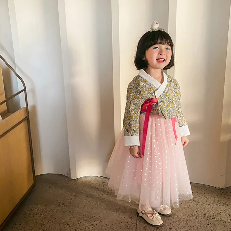 

Chinese New Year Outfit Trditional Hanfu For Girls Floral Print Cheongsam For Kids Gauzy Dress Tang Suit Christmas Winter