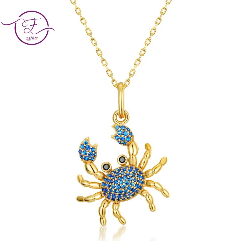 Подвеска из стерлингового серебра S925 пробы ожерелье голубого шпинеля краба