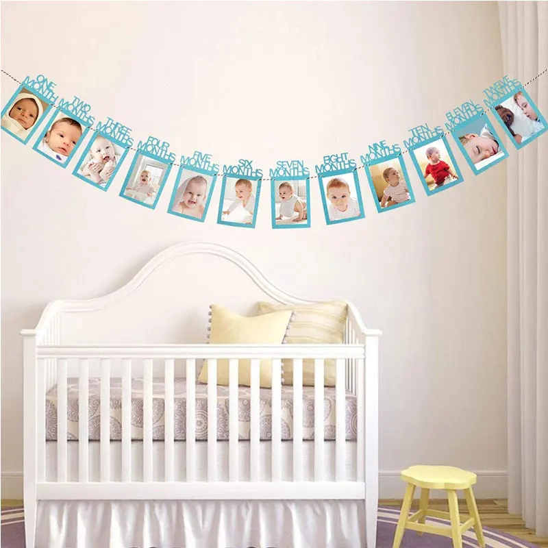 

Creative 1Set 1-12 Months Photo Banner Garland baby 1 Year Old Happy First Birthday Banner Party Photo Booth Props Decoration