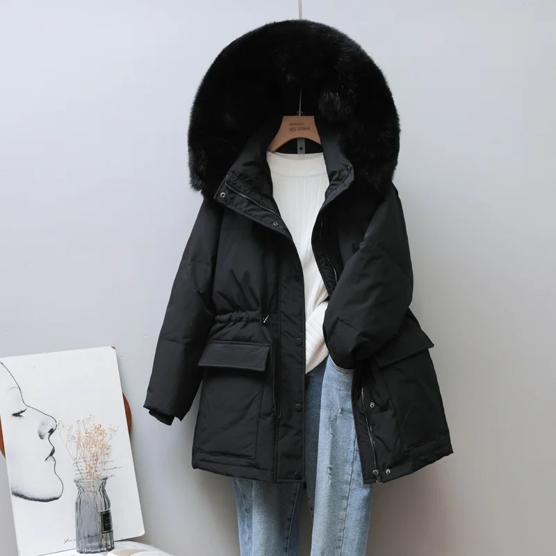 Куртка на 90% пуху белой утки с капюшоном натуральным мехом | Женская одежда