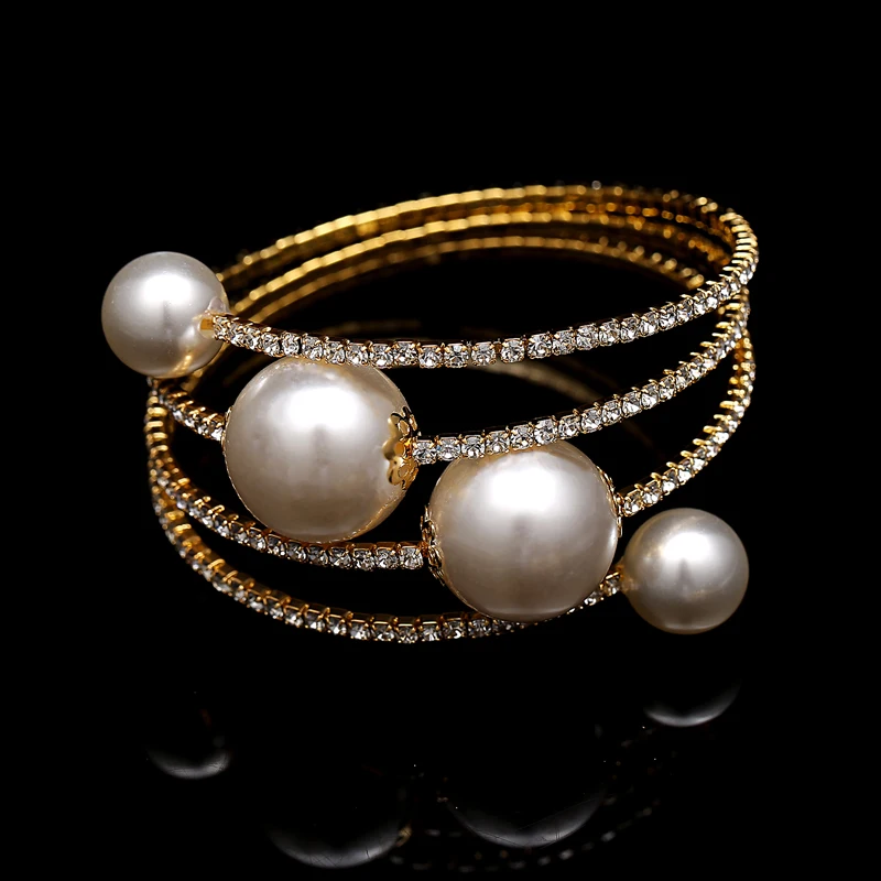 Стрейчевый браслет с искусственным жемчугом 3 ряда оптовая/розничная продажа