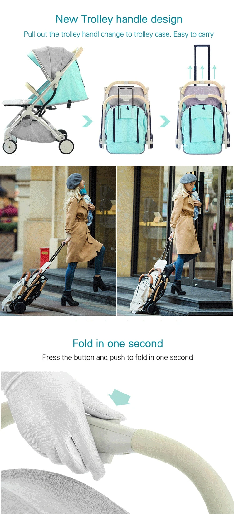 ILcomun Baby Stroller Trolley Car Trolley Folding Baby Carriage Buggy Lightweight Pram Easy Carry Stroller Original Pushchair