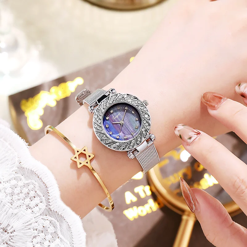 

Роскошные женские часы, модные маленькие синие часы со стразами, модные кварцевые часы с браслетом, женские часы