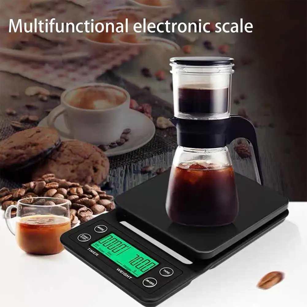 

Бытовые капельные весы для кофе с таймером, 0,1 г, высокоточные электронные цифровые кухонные весы с ЖК-дисплеем, пищевые весы C7T5