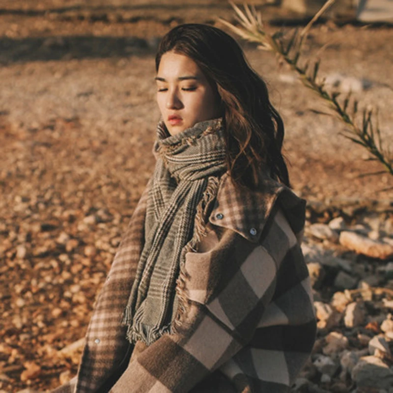 

Thickened and Lengthened Scarf Shawl Casual Color Matching Plaid Women's Scarf Winter Warm Korean Version New Fashion