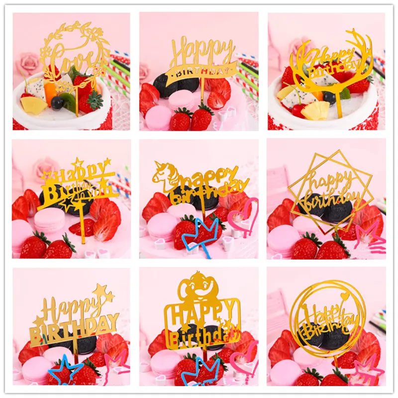 1 шт./блестящий Топпер для торта С Днем Рождения акриловое украшение с надписью