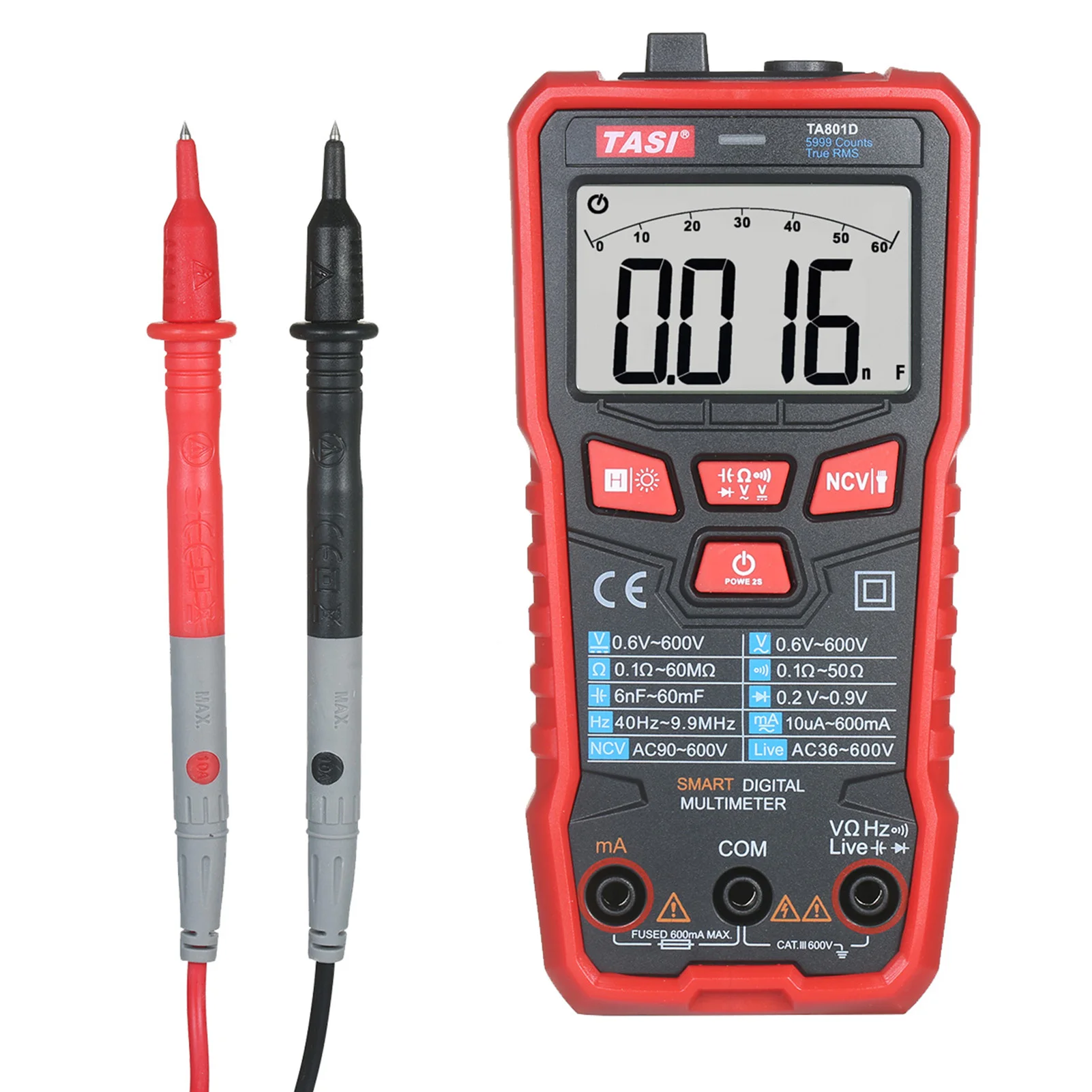 

TASI TA801D Digital Multimeter Professional Tester Auto Identification Range Mini Multifunctional Tester OHM NCV Voltage Meter