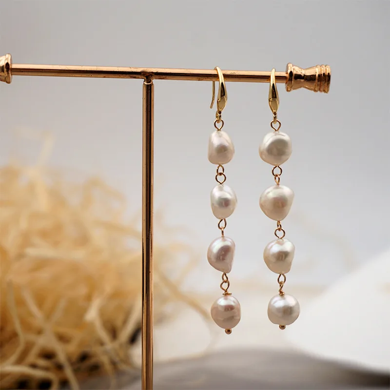 

Minar Dainty Irregular Freshwater Pearl Drop Dangle Earrings for Women Gold Color Hook Earrings French Elegant Wedding Jewelry