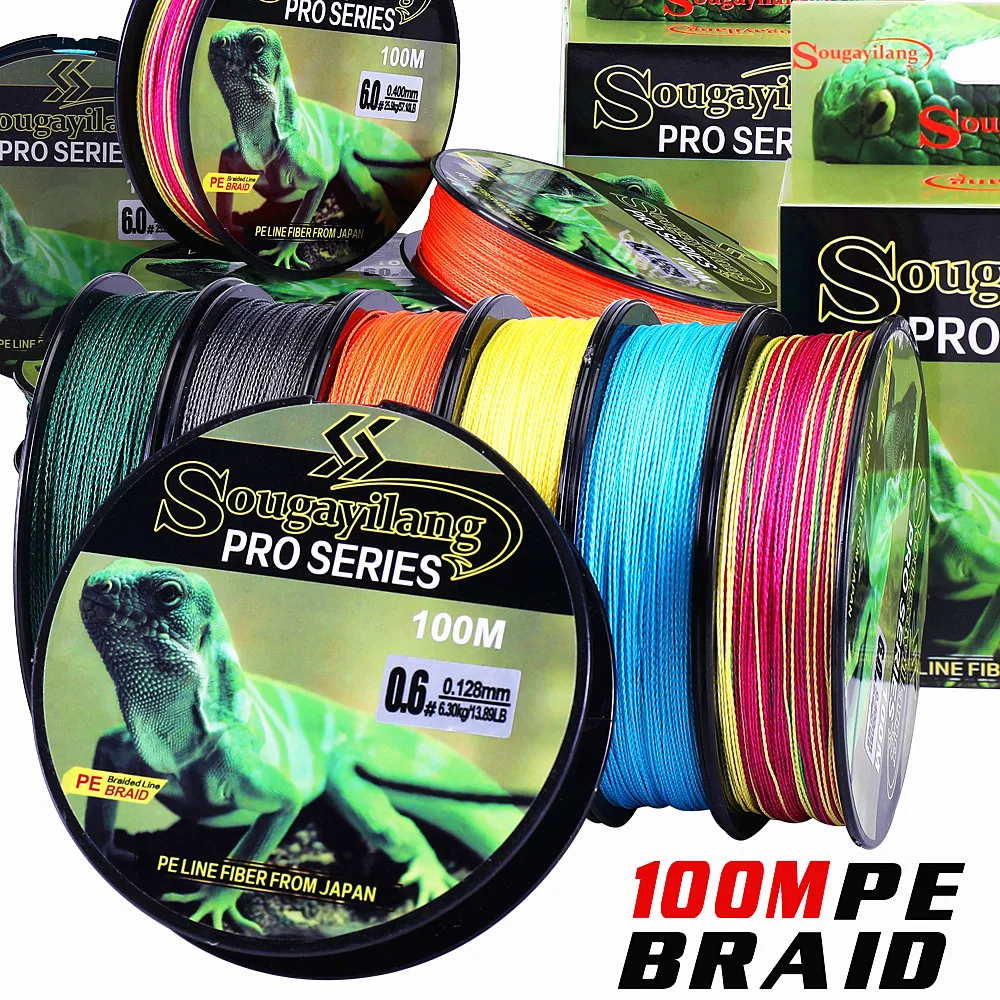 Sougayilang 100M Braided Fishing Line Top Quality Carp 4 Strand 2.12-57.1LB Multilament PE Braid Lines Tackle | Спорт и развлечения