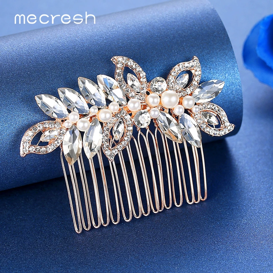 Гребень для невесты Mecresh цвета розового золота украшения волос свадебные