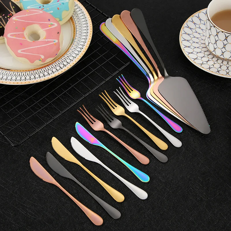 Нержавеющая сталь торт шпатель пицца Сырная лопатка красочный нож и вилка масло