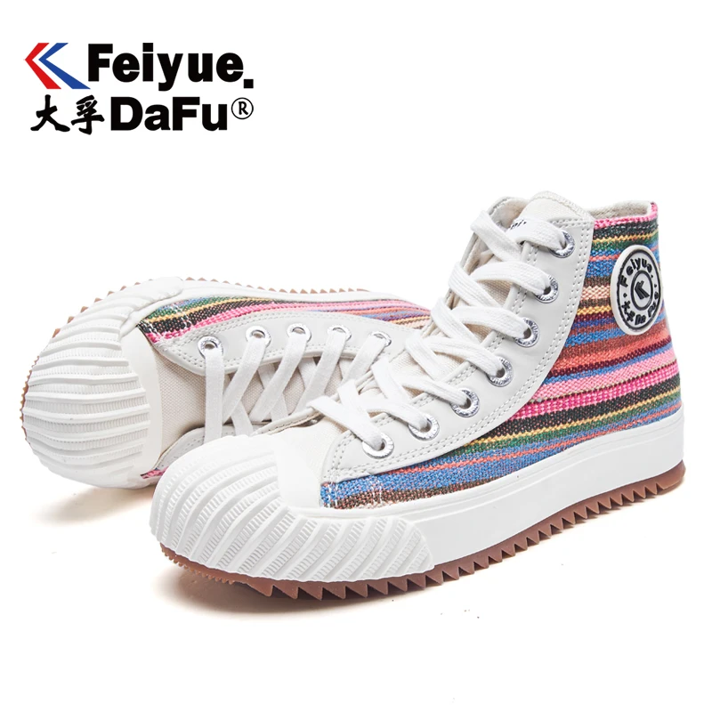 Feiyue/парусиновая обувь с высоким берцем; Новинка 855 года; сезон осень; Вулканизированная обувь; обувь на плоской подошве; женская и мужская эластичная стелька; 2 цвета; повседневные кроссовки