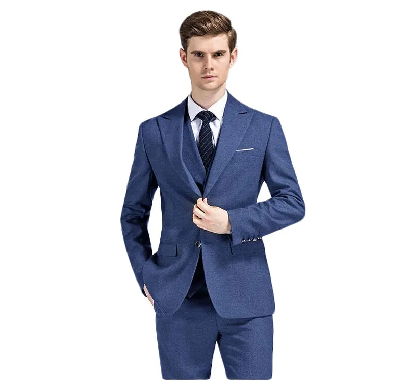 

3 шт., новые модные синие деловые мужские костюмы, смокинги для жениха на заказ, свадебные костюмы для мужчин, костюмы для шафера (пиджак + брю...