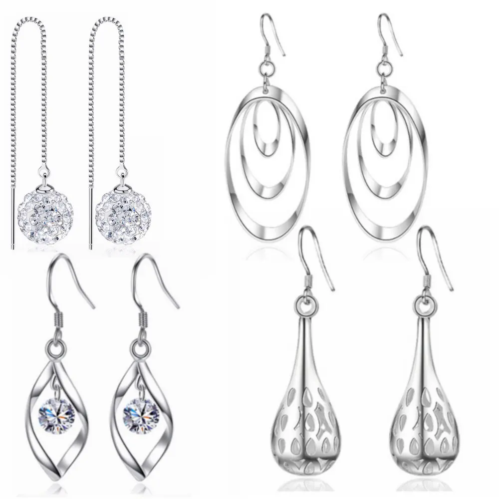 Женские серьги-подвески с фианитом серебряного цвета | Украшения и аксессуары