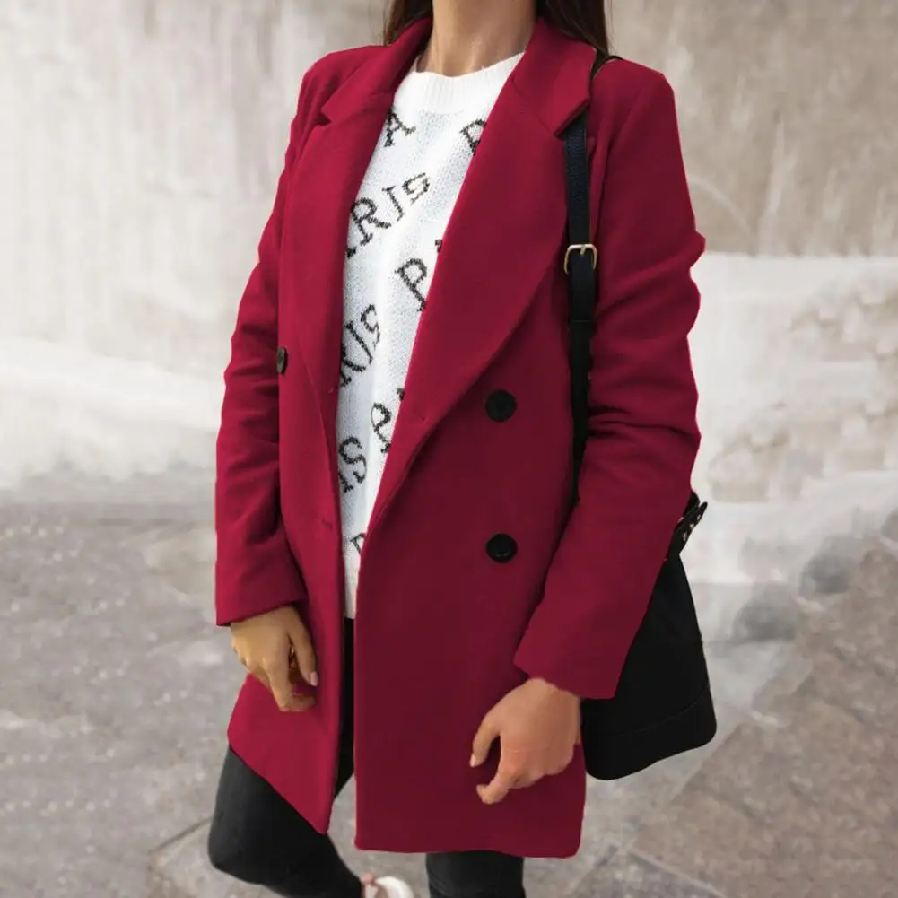 

Winter Jacket Solid Color Long Sleeves Polyester Mid-Long Women Coat for Daily Wear