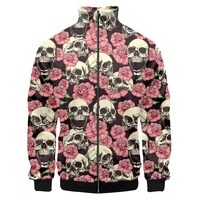 ogkb 3d stand collar jacket men skull 3d printed pink flowers long sleeves coat fashion tracksuits harajuku streetwear jacket